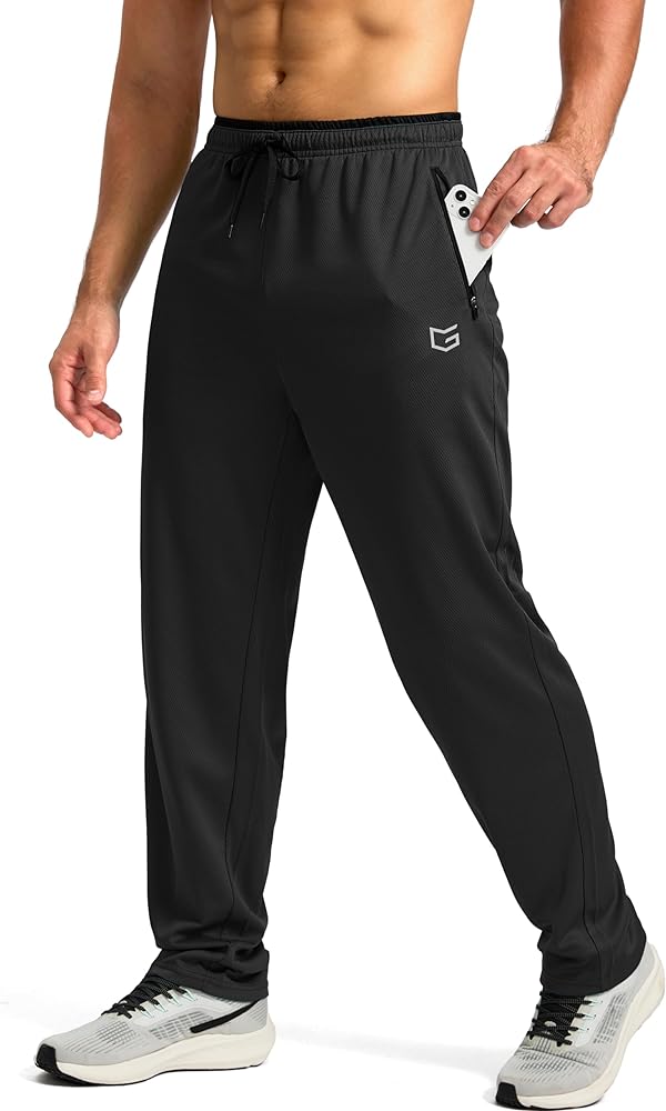 G Gradual Men's Sweatpants Open Bottom, Workout Pants with Zip Pockets Mesh Lightweight for Running, Athletic, Lounge