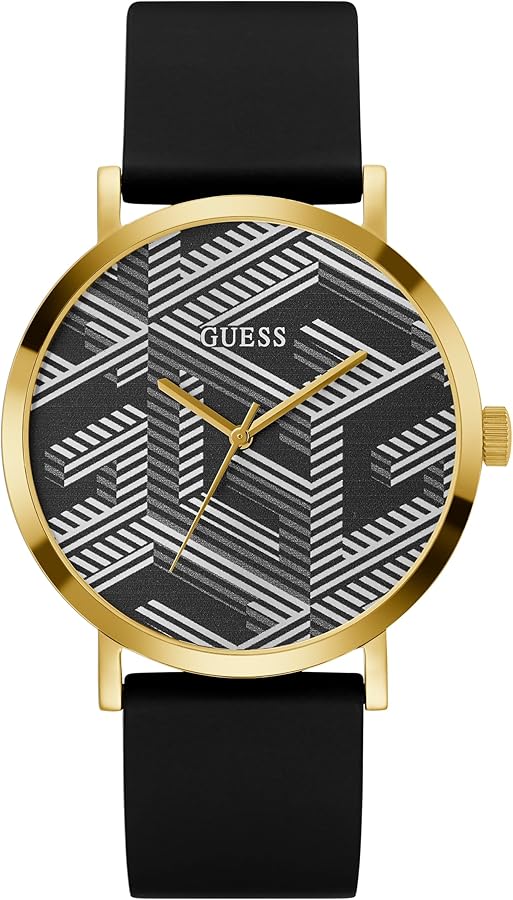 GUESS Men's 44.0mm Watch - Black Strap Grey Dial Gold Tone Case