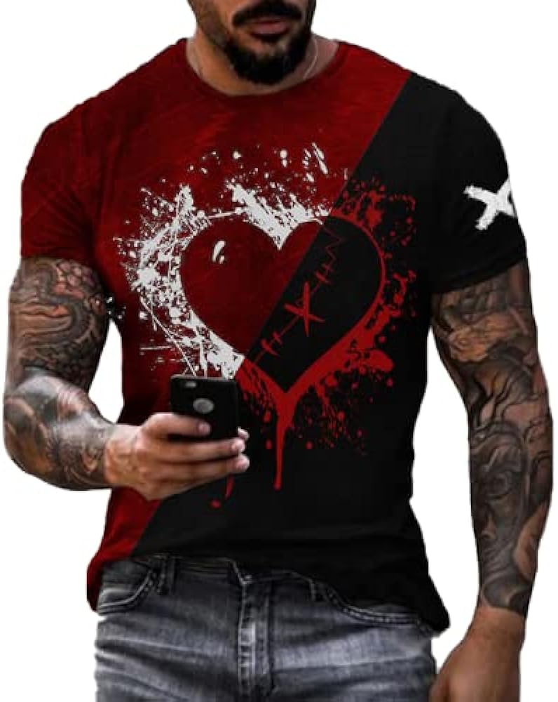 Men's Flag Skull Short Sleeve Mens Classic Casual Sports Fit Short Sleeve T-Shirt