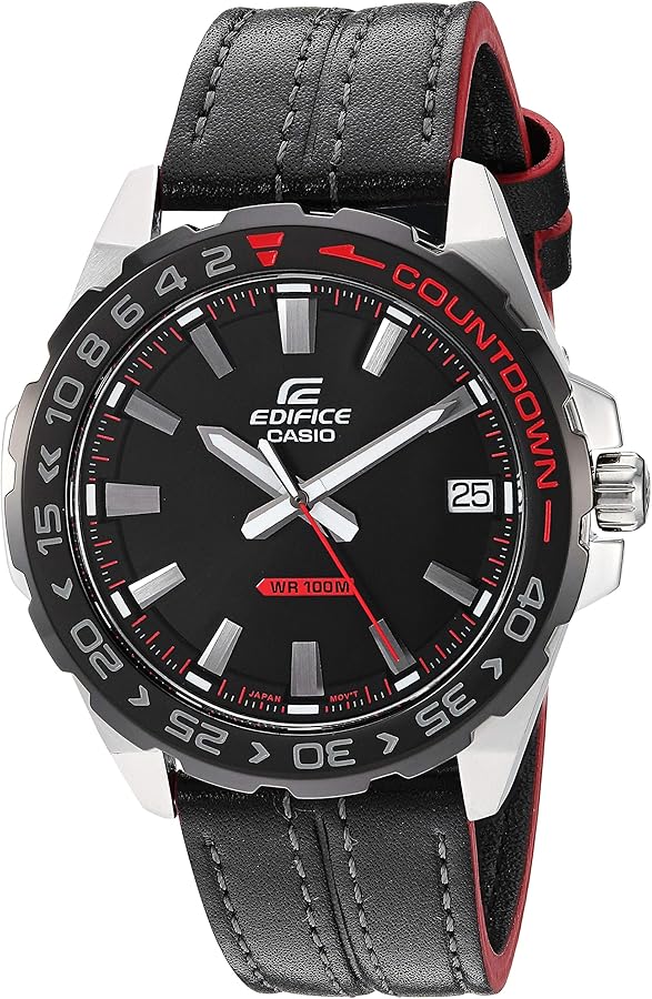 Casio Men's Edifice Stainless Steel Quartz Leather Strap, Black, 21 Casual Watch (Model: EFV-120BL-1AVCR)