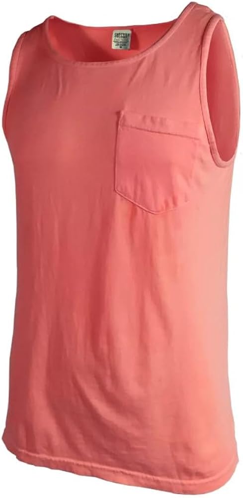 Comfort Colors Men's Adult Pocket Tank Top, Style 9330 (Large, Bright Salmon)