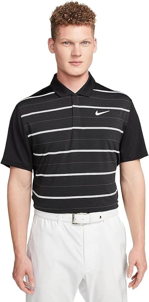 Nike Dri-FIT Tiger Woods Men's Striped Golf Polo (US, Alpha, Small, Regular, Regular, Black/Anthracite/White/White)