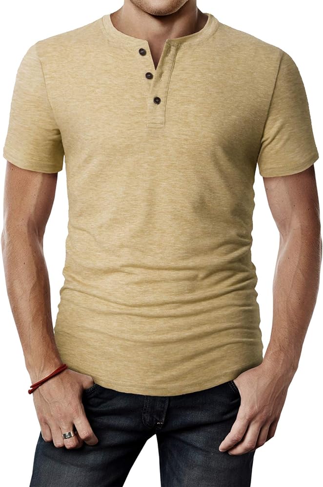 H2H Mens Casual Premium Slim Fit Henley T-Shirts Short Sleeve Lightweight