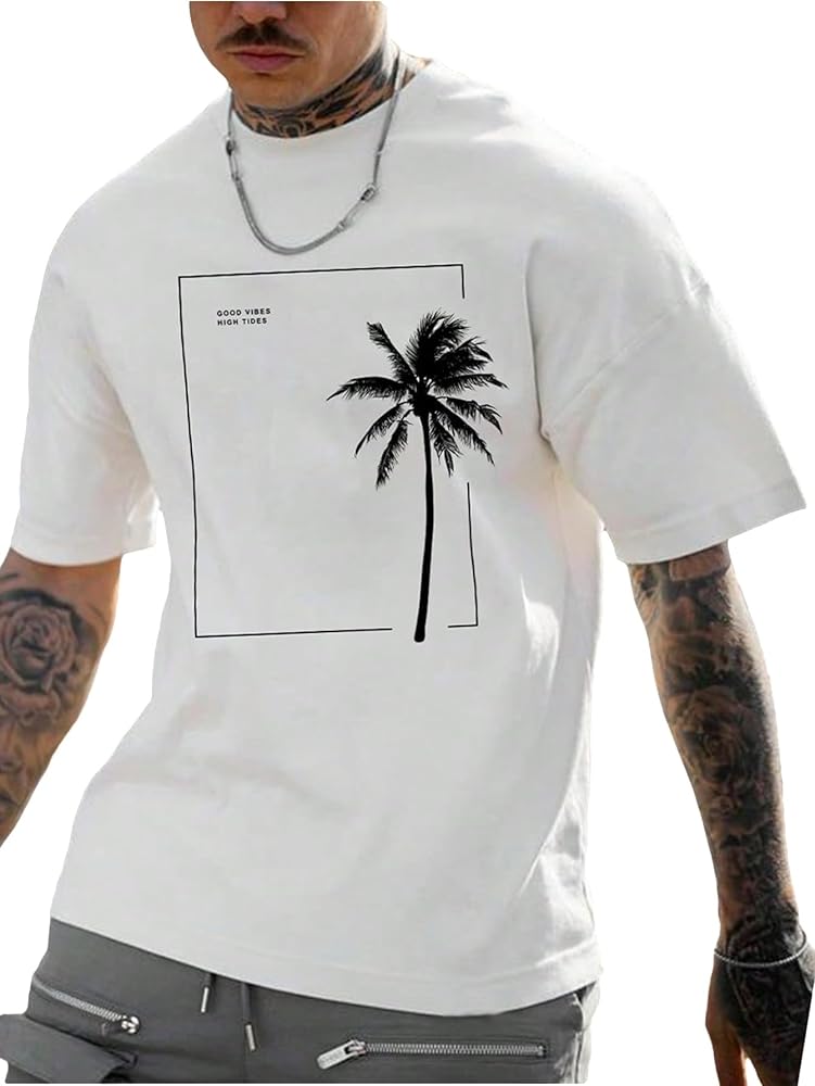 SOLY HUX Men's Graphic Tees T Shirt Short Sleeve Tropical Letter Print Casual Tops