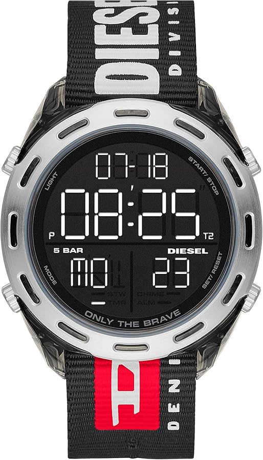 Diesel Crusher Men's Digital Sports Watch with Lightweight Nylon Case and Silicone or Nylon Band