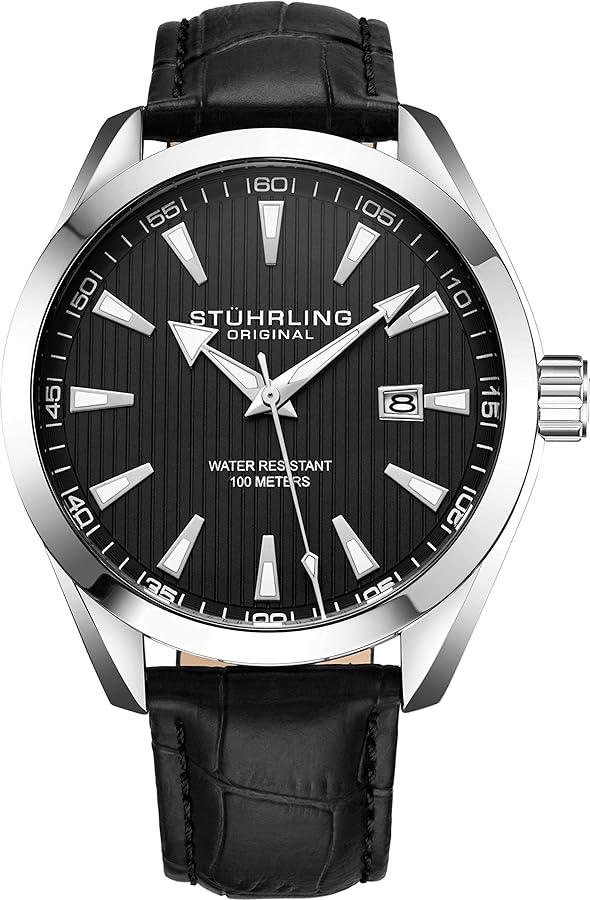 Stuhrling Original Dress Watch for Men Analog Dial with Date Calfskin Leather Band