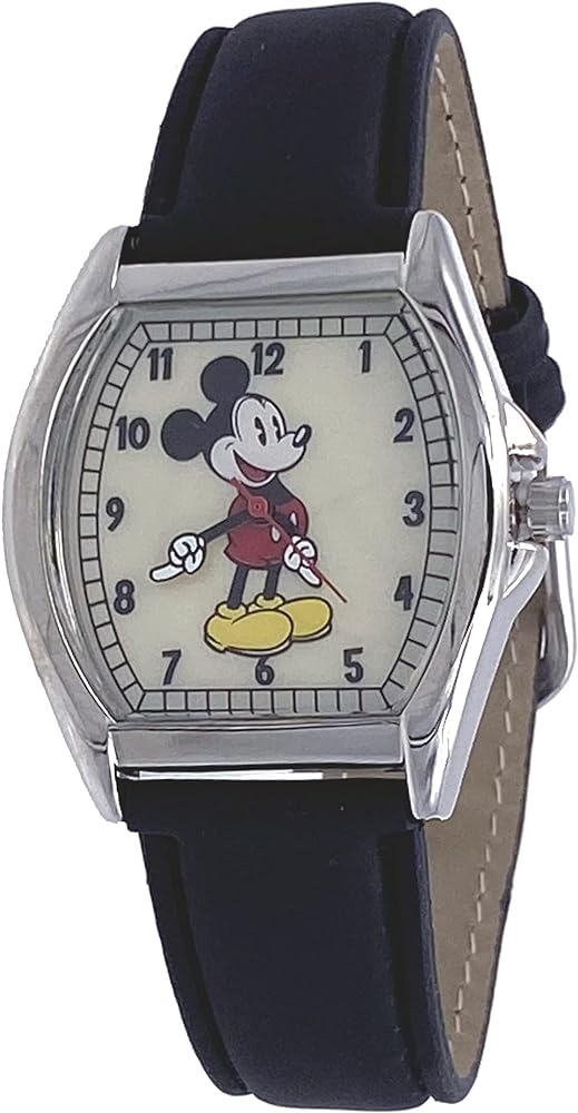 Disney MK5471 Men's Vintage Black Strap Silver Tone 3 Hand Analog Watch