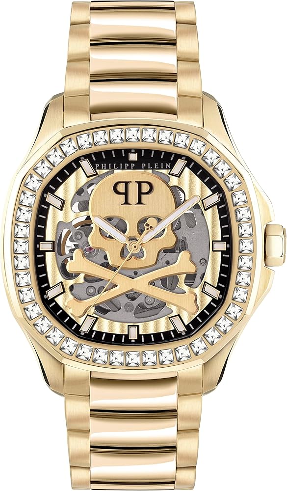 Philipp Plein Collection Luxury Mens Watch Timepiece with a Gold Bracelet featuring a Gold Case and Gold Dial