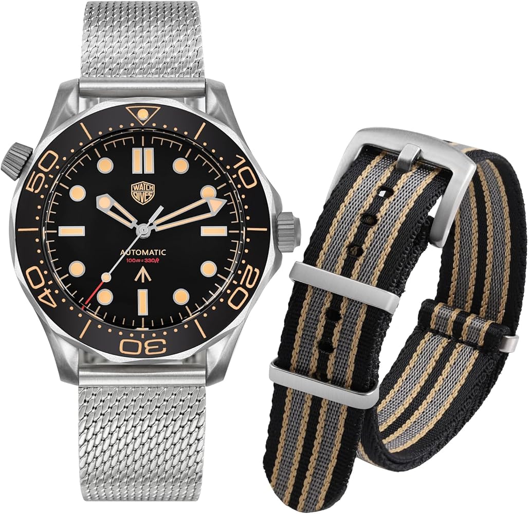 watchdives Automatic Watches for Men, WD007 Titanium NTTD Dive Watch NH35 Movement 42mm Domed Sapphire Crystal Wristwatch with Nylon Watch Band