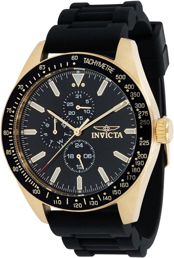 Invicta Men's Aviator 45mm Silicone Quartz Watch, Black (Model: 38404)