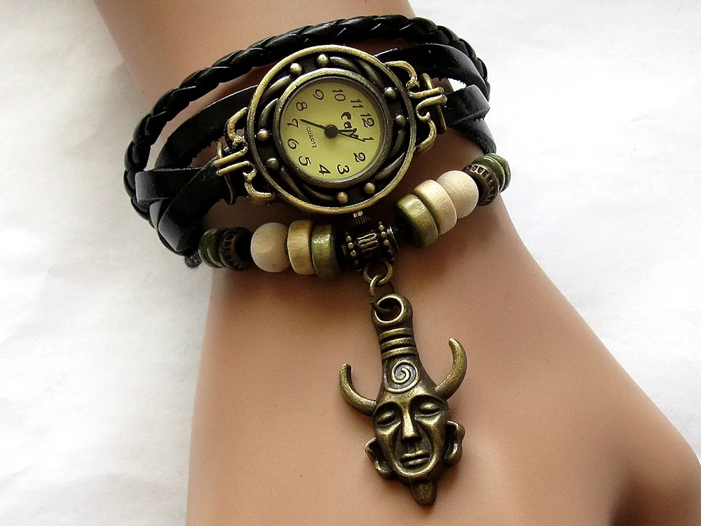 Joyplancraft Dean Winchester's Amulet Wrist Watch, Supernatural Black Leather Wrist Watch