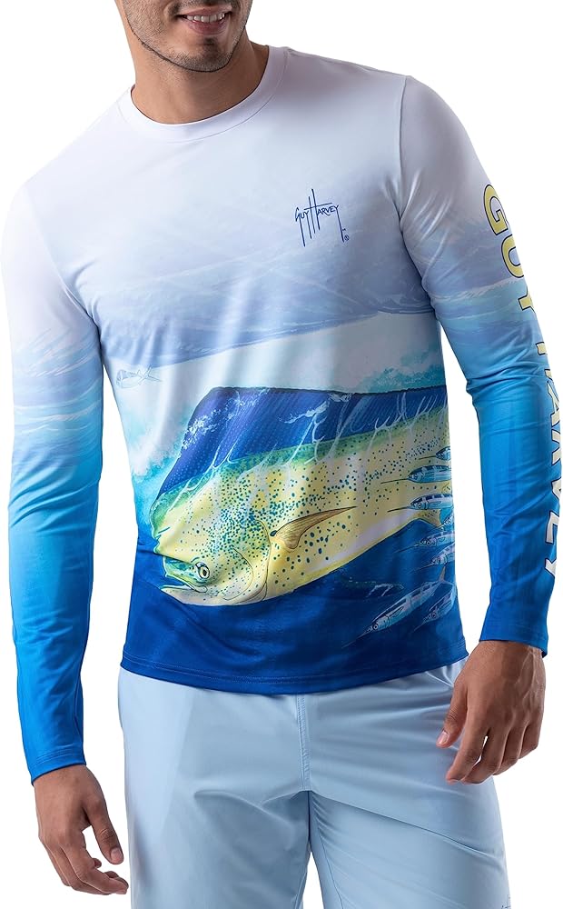 Guy Harvey Men’s Long Sleeve Performance Shirt with 50+ UPF Sun Protection