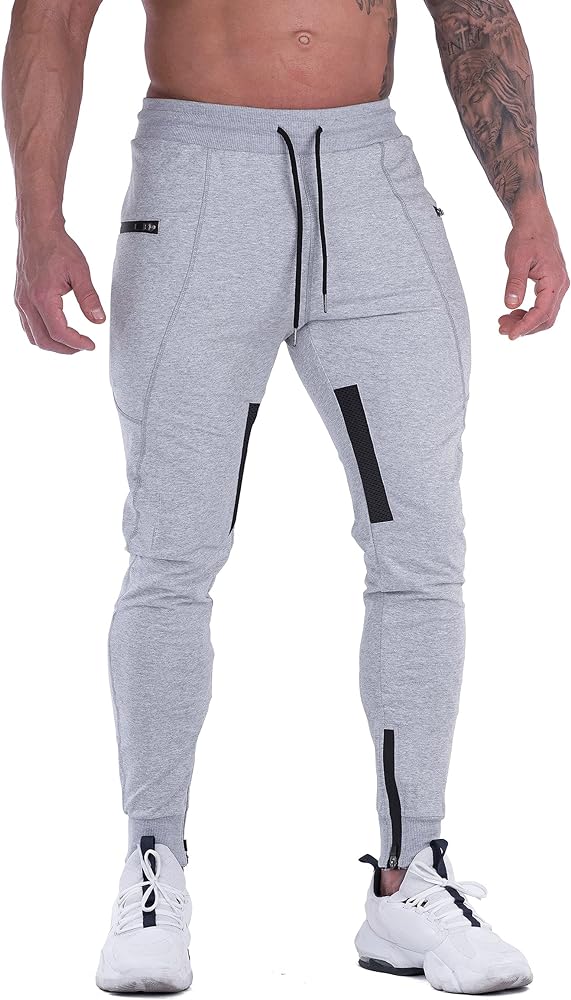 Mens Joggers Sweatpants Slim Fit Workout Training Thigh Mesh Gym Jogger Pants with Zipper Pockets