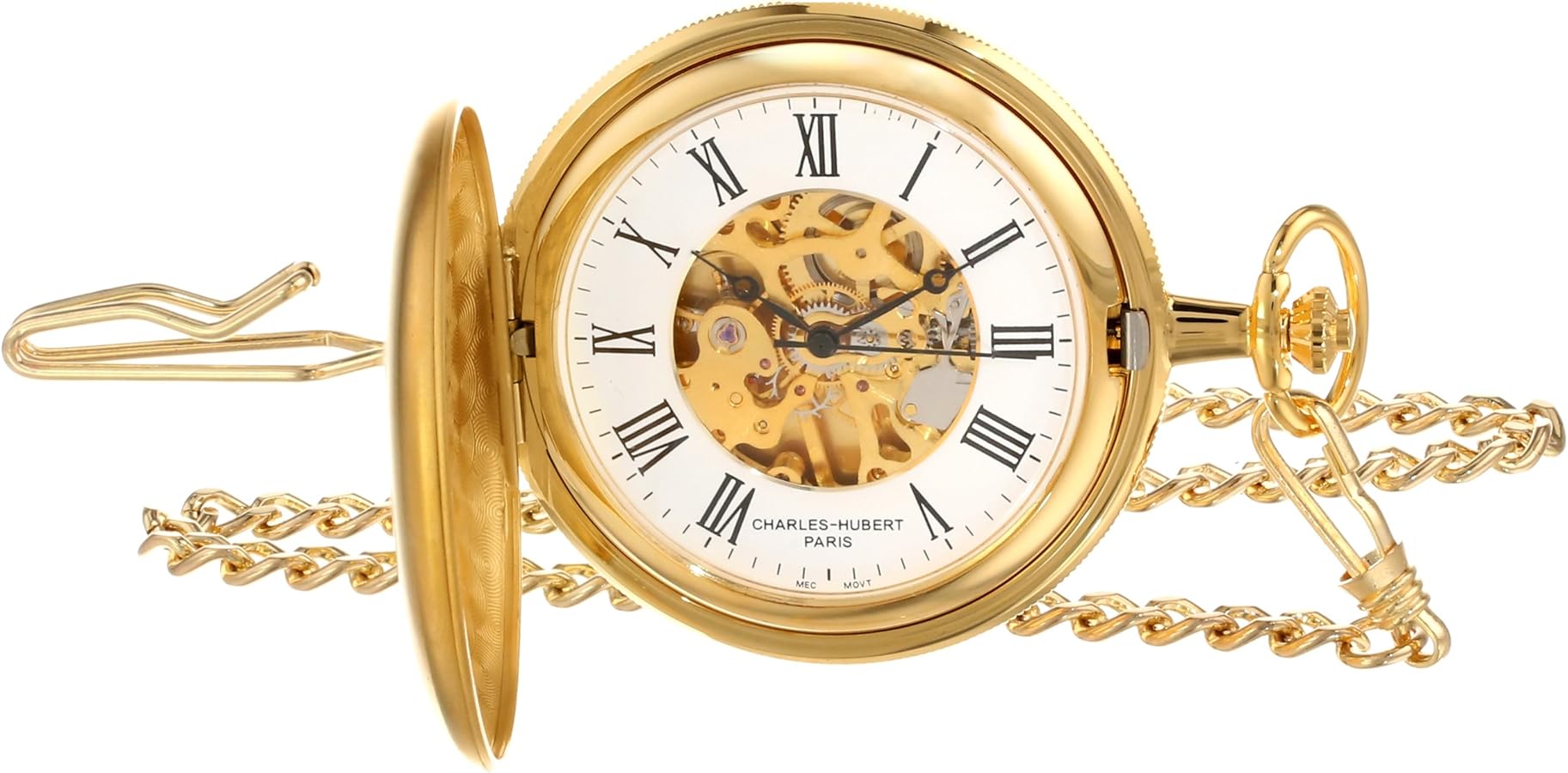 Charles-Hubert, Paris Gold-Plated Satin Finish Mechanical Pocket Watch