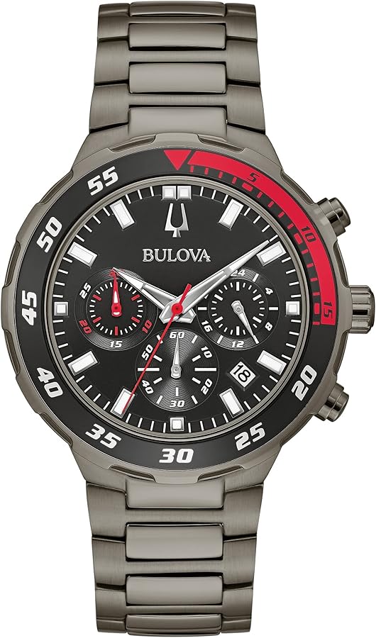 Bulova Men's Classic Sport Black Ion Plated Stainless Steel 6 Hand Chronograph Quartz Watch : 98B365