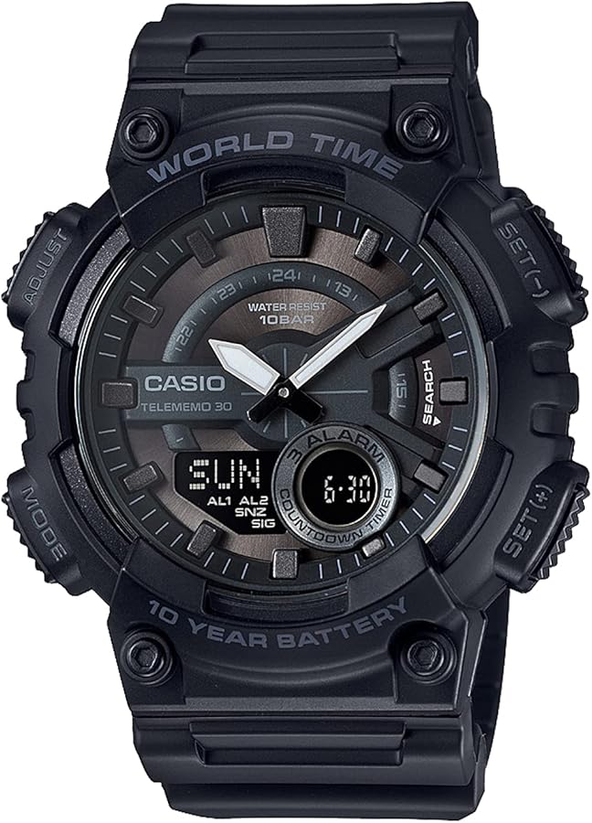 Casio AEQ-110 Watch, Casio Collection, all black, 52.2 48.2 16.7 mm, Newest model