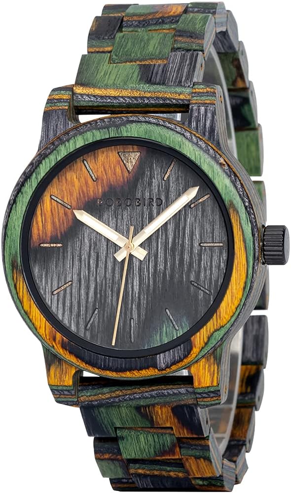 2win Men's Colorful Wooden Watches Casual Handmade Unique Quartz Couple Wristwatch Anniversary Watch Gift for Men Women (Wooden Strap)