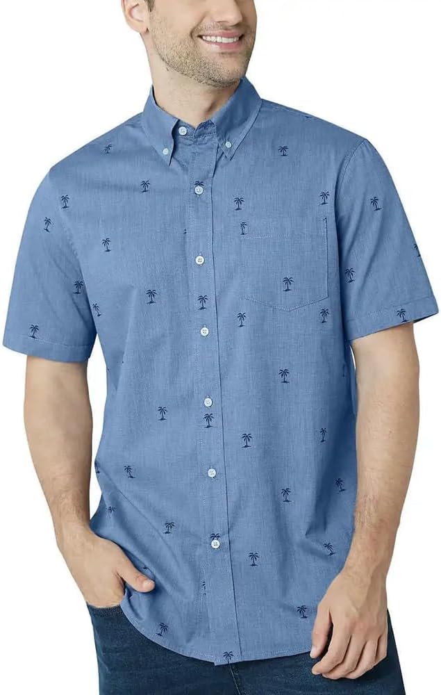 Chaps Men’s Short Sleeve Woven Shirt (US, Alpha, X-Large, Regular, Regular, Blue)