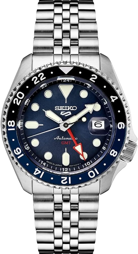 Seiko SSK003 Automatic Watch for Men - 5 -Sports - Blue Dial with Date Calendar and Luminous Hands & Markers and Black & Blue GMT Bezel, 100m Water-Resistant