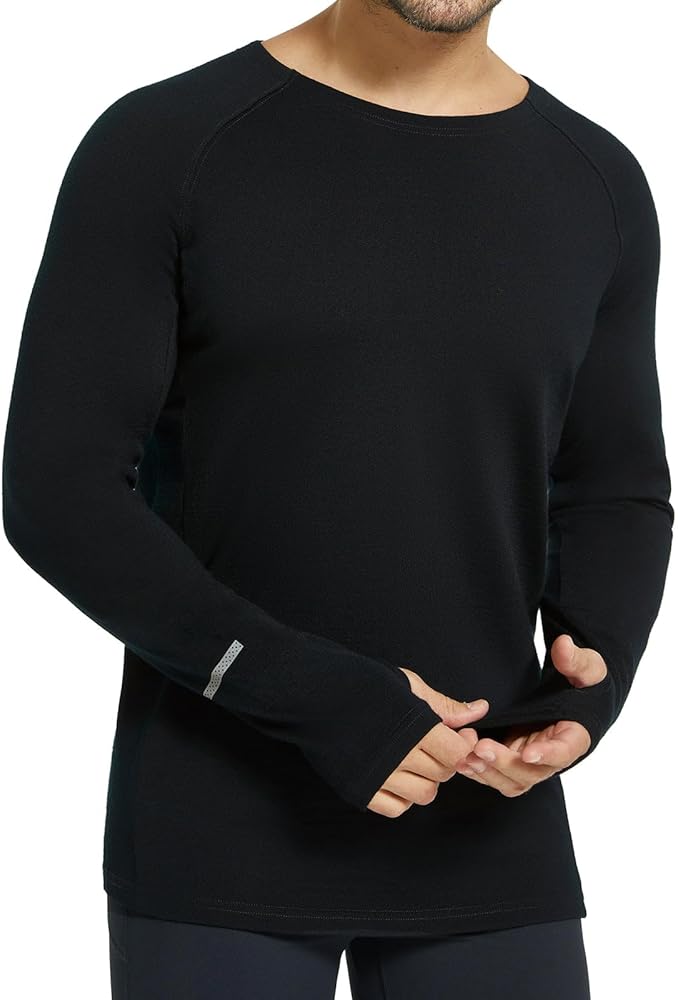 BALEAF Men's 100% Merino Wool Base Layer Thermal Underwear Warm Insulating Undershirts with Balaclava Ski Snowboarding