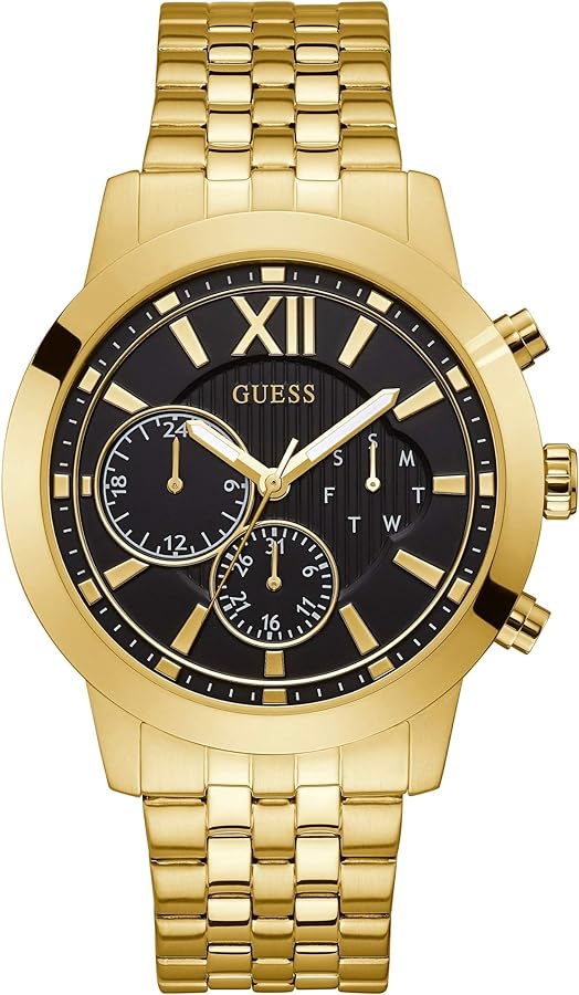 GUESS Gold-Tone + Black Multifunction Steel Bracelet Watch