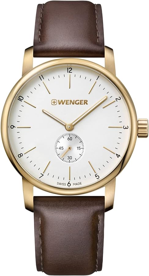 Wenger Men's Urban Classic Stainless Steel Swiss-Quartz Leather Strap, Brown, 22 Casual Watch (Model: 01.1741.124)