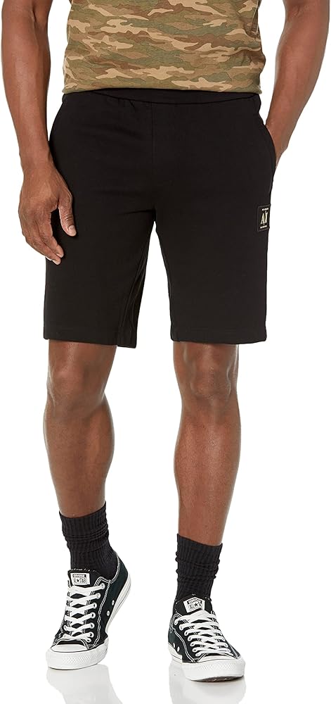 A｜X ARMANI EXCHANGE Men's Gold Logo Patch Fleece Short