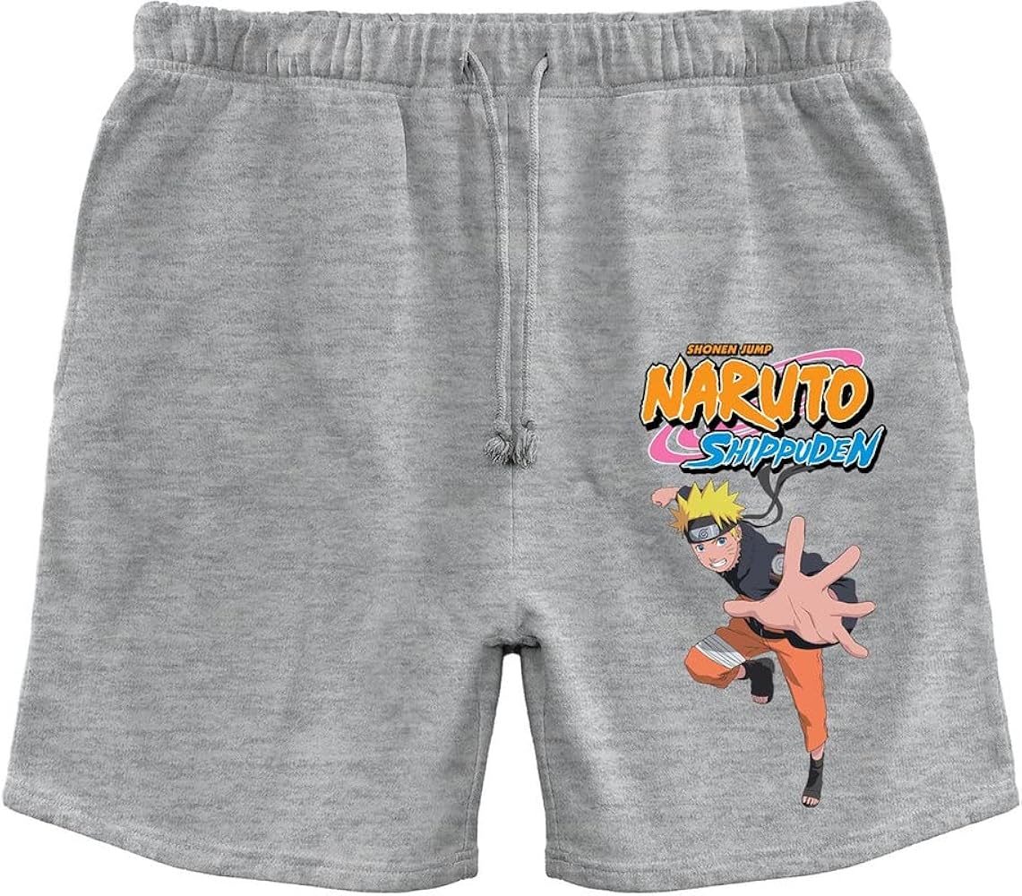 Ripple Junction Naruto Shippuden Logo with Naruto Mens Fleece Sweat Shorts Officially Licensed