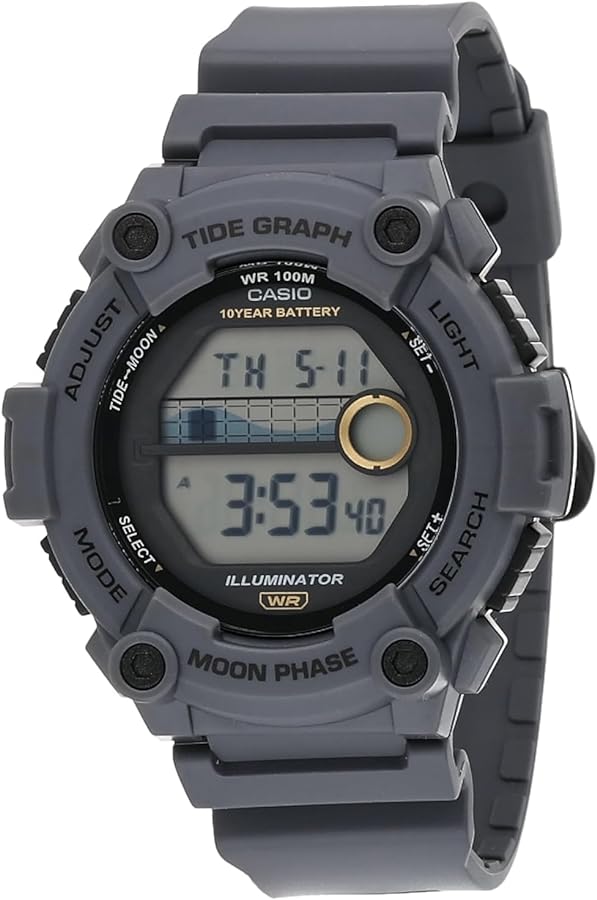 Casio Tide Graph Moon Phase Men's Sports Watch w/Illuminator (Model WS-1300H-8AV Gray)