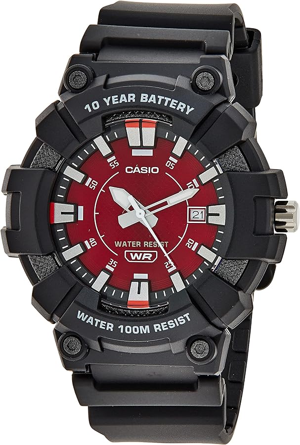 Casio Men's Heavy Duty 10-Year Battery Date Indicator Watch (Model: MW610H-4AV) (Black/Red)