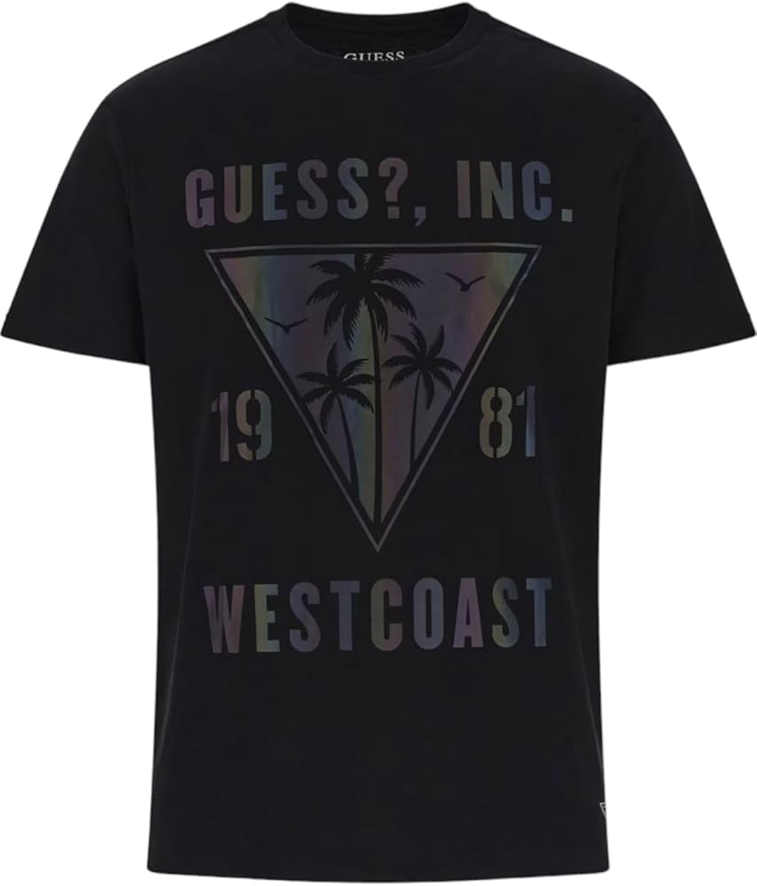 GUESS Men's Short Sleeve Iridescent Palms Tee