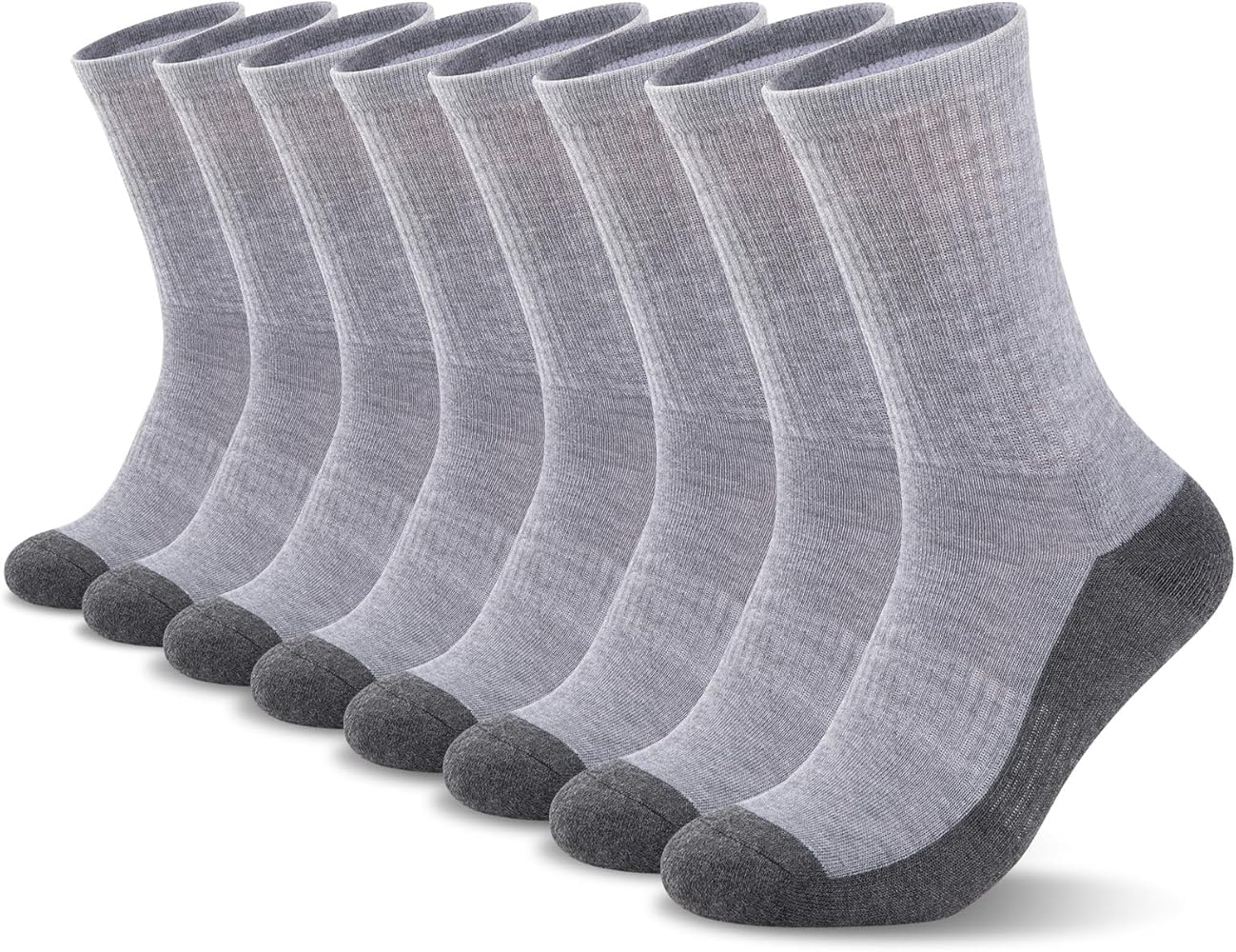 Heatuff 8 Pairs Mens Cushioned Crew Socks, Moisture Wicking Athletic Work Socks