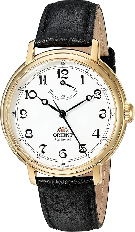 Orient Men's 'Monarch' Mechanical Hand Wind Stainless Steel and Leather Dress Watch