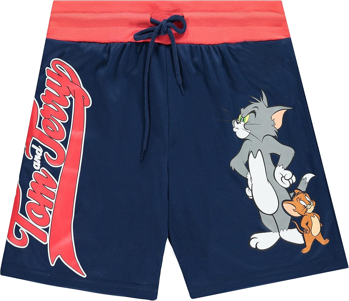 Mens Tom & Jerry Basketball Shorts - Classic Hanna-Barbera Shorts - Vintage Cartoon Mesh Basketball Shorts