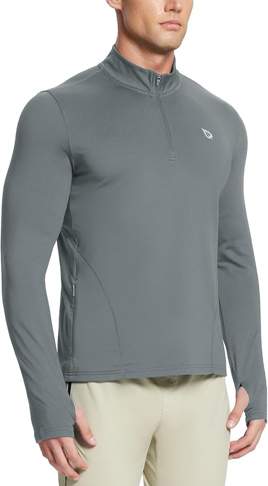 BALEAF Mens Long Sleeve Running Shirts Fleece Pullover Quarter Zip Pockets Cold Weather Winter Gear