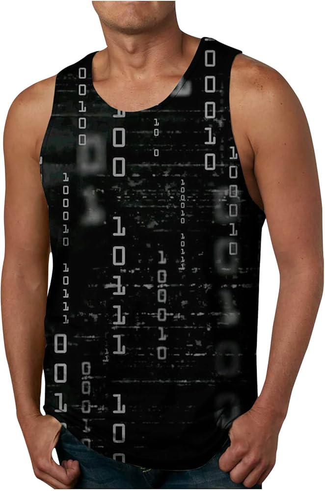 3D Tank Shirts for Men Optical Illusion Graphic Tank Tops Tech Stretch Slim-Fit Beach Tops Sleeveless Tank Shirts