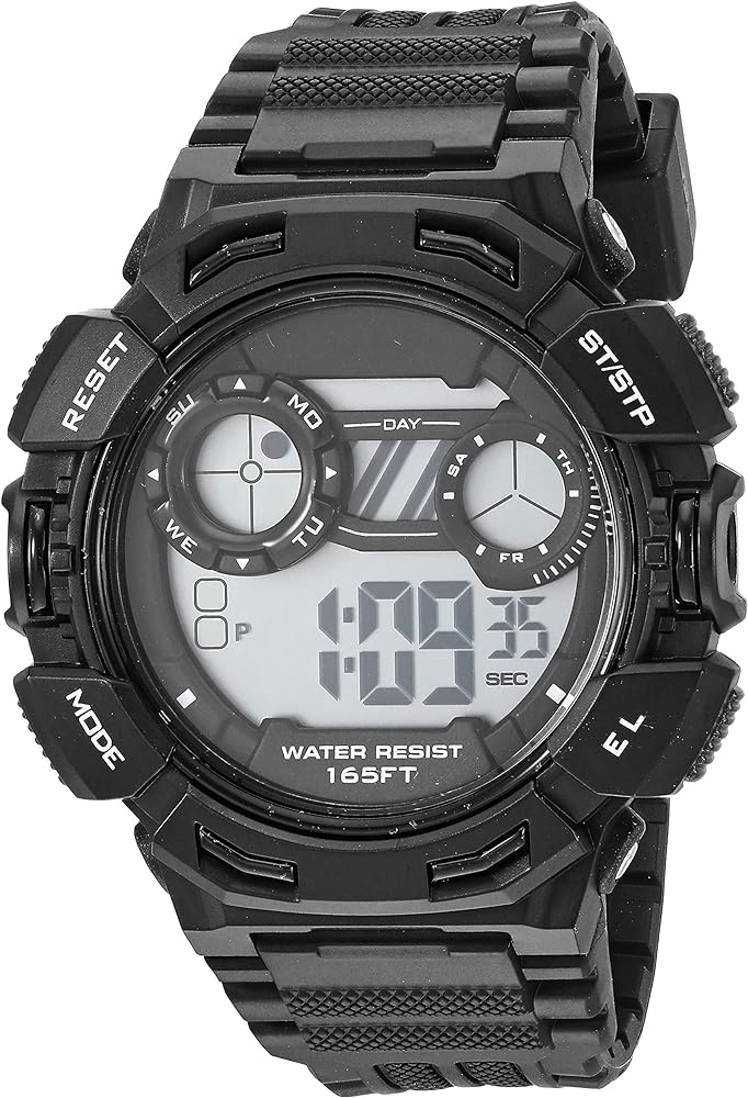 Amazon Essentials Men's Digital Chronograph Black Resin Strap Watch