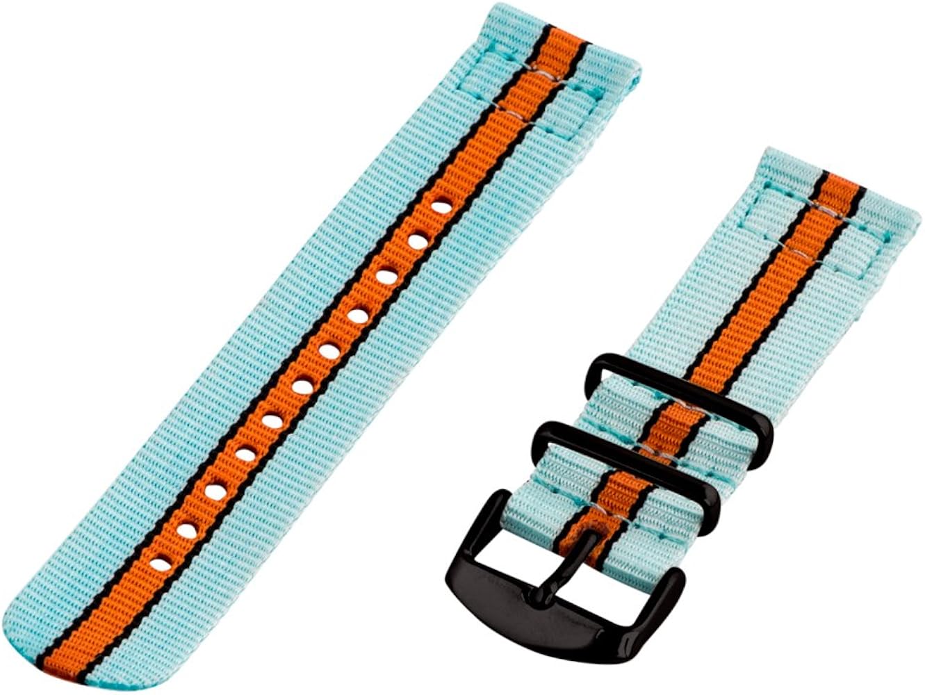 Clockwork Synergy - 18mm 2 Piece Classic Nato PVD Nylon Light Blue/Black/Orange Replacement Watch Strap Band