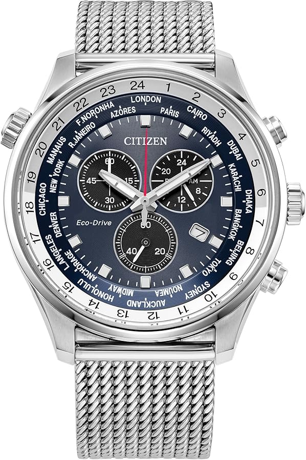 Citizen Men's Sport Luxury Eco-Drive Chronograph Watch, 12/24 Hour Time, Date, 100 Meters Water Resistant, Stainless Steel