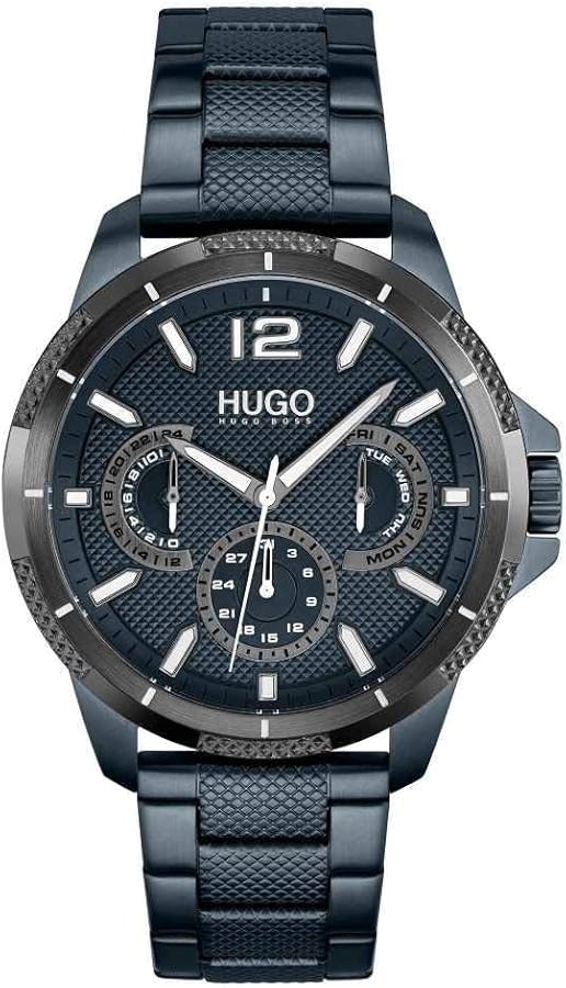 HUGO #Sport Men's Multifunction Stainless Steel and Link Bracelet Casual Watch, Color: Blue (Model: 1530194)