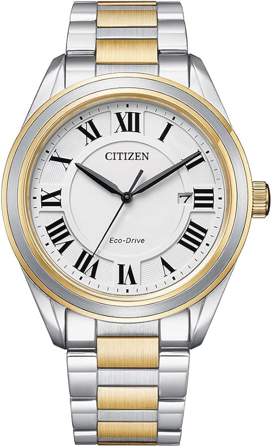 Citizen Eco-Drive Classic Arezzo Stainless Steel Watch with 3-Hand Date, Sapphire Crystal and Roman Numeral Markers