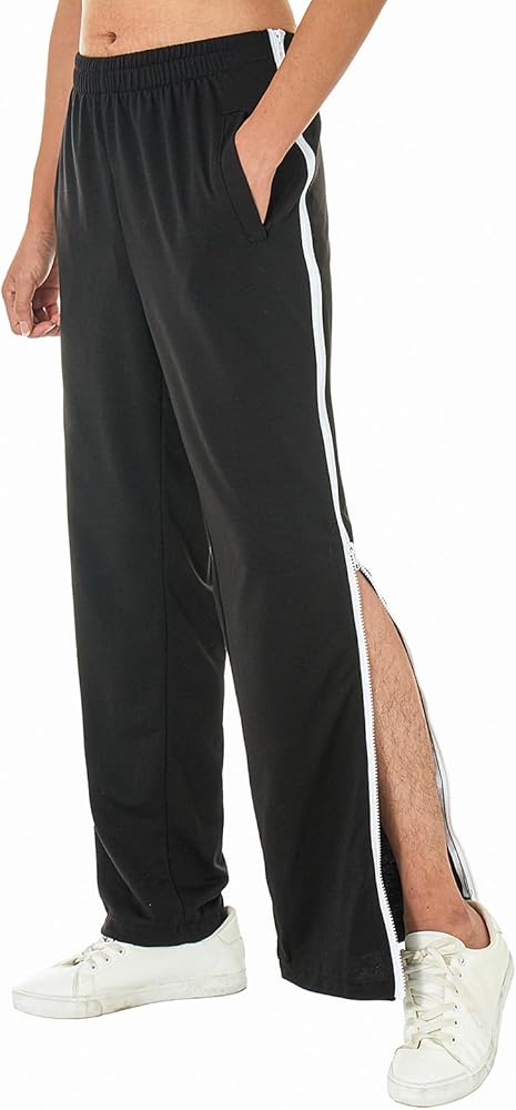 Men's Tear Away Basketball Pants Zip Off Track Pants Post Surgery Sweatpants with Zipper Legs