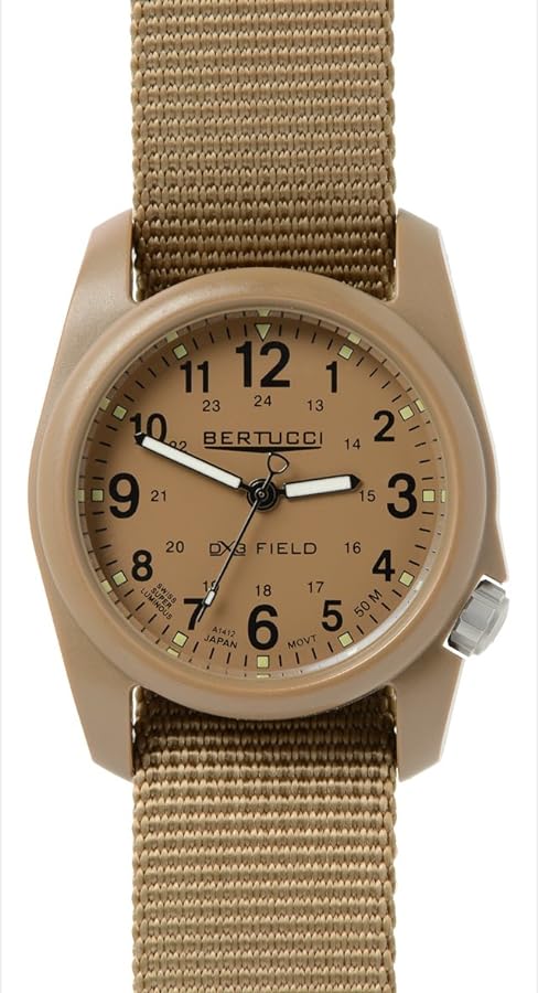 Bertucci DX3 Field Watch | Coyote Nylon Band | Swiss Super Luminous Technology | Innovative Design, Durable Build, Light Weight Comfort | 11021