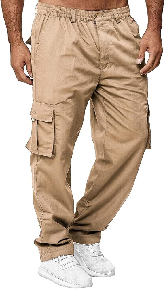 Men's Cargo Pants with Pockets Cotton Hiking Sweatpants Casual Athletic Jogger Sports Outdoor Trousers Relaxed Fit