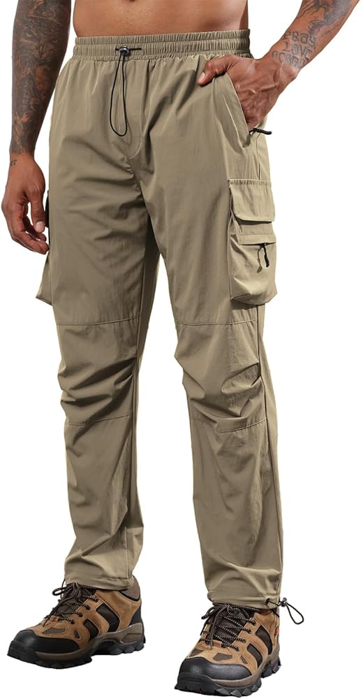 Mens Athletic Cargo Pants Darwstring Quick Dry Water Resistant Stretch Work Trousers Travel Pants