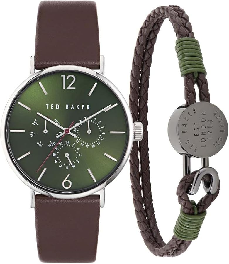 Ted Baker Gents Brown Leather Strap Watch & Leather Bracelet Box Set (Model: BKGFW23069I)