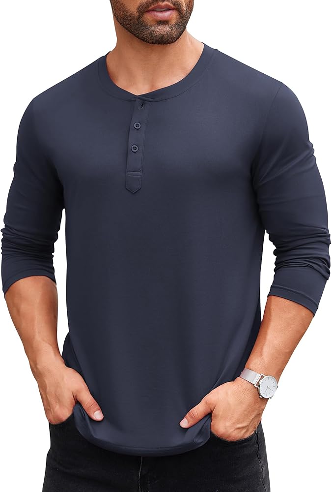 COOFANDY Men's Henley Shirts Long Sleeve Fashion Casual Tee Basic Lightweight T-Shirt