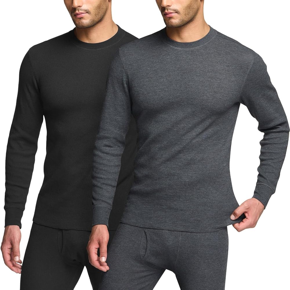 CQR 1 or 2 Pack Men's Long Sleeve Thermal Underwear Tops, Midweight Waffle Crewneck Shirt, Winter Cold Weather Thermal Shirts