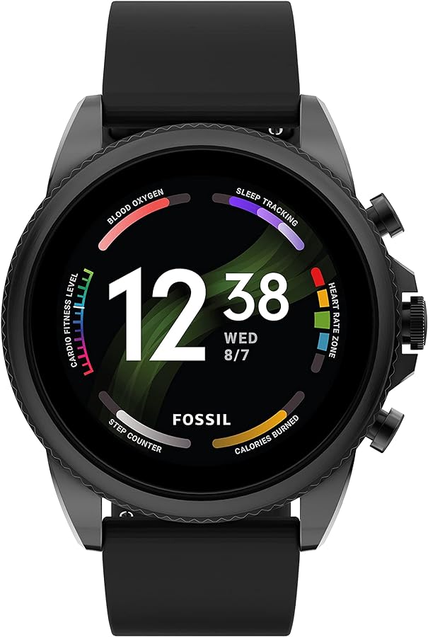 Fossil Men's Gen 6 44mm Stainless Steel and Silicone Touchscreen Smart Watch, Color: Black (Model: FTW4061V)