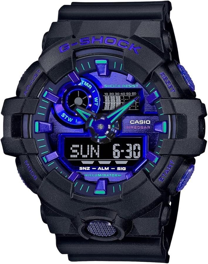 Casio G-Shock Men's Analog-Digital Dial Resin Watch, Black/Violet, strap